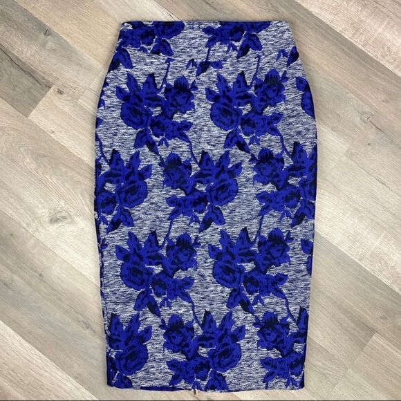 New York & Co Gabrielle Union Pencil Skirt Floral Jacquard Blue 4 Full Zip Back - Picture 9 of 14